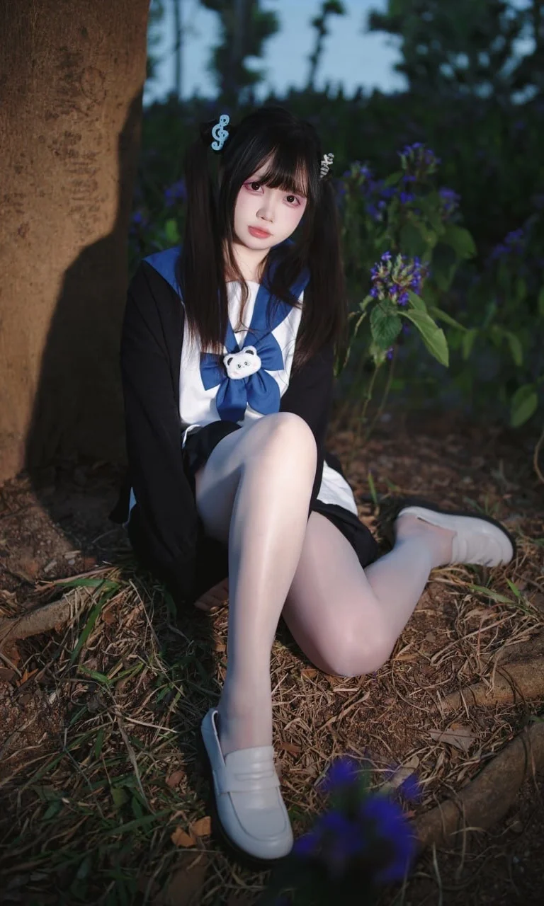 [JK uniform] Sailor suit Photoshoot in the Woods at Night: Forest style portrait by Ludo - Image 2