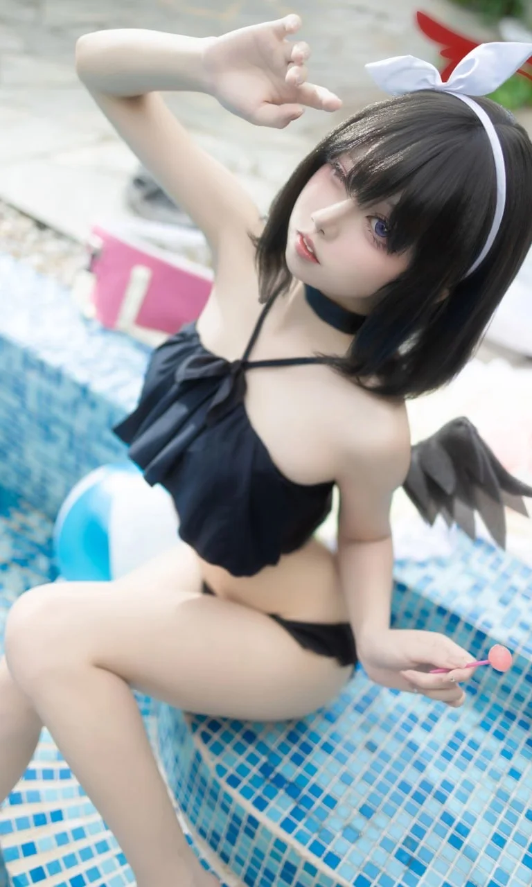 蔚蓝档案, 泳装cos, 夏日泳池, 静山真白cos, 玩水整活