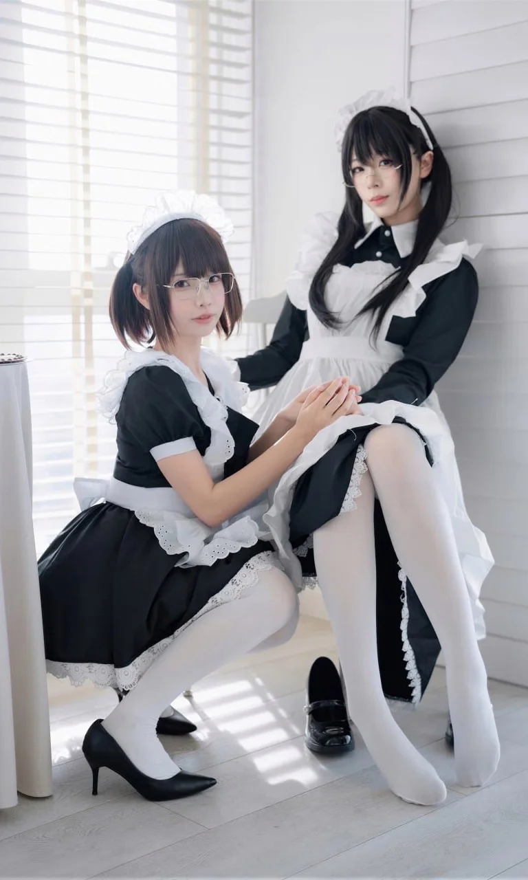 [Two maids maid portrait] Standing by in the mansion, the collision of black-and-white lace and white stockings by Ludo - Image 3