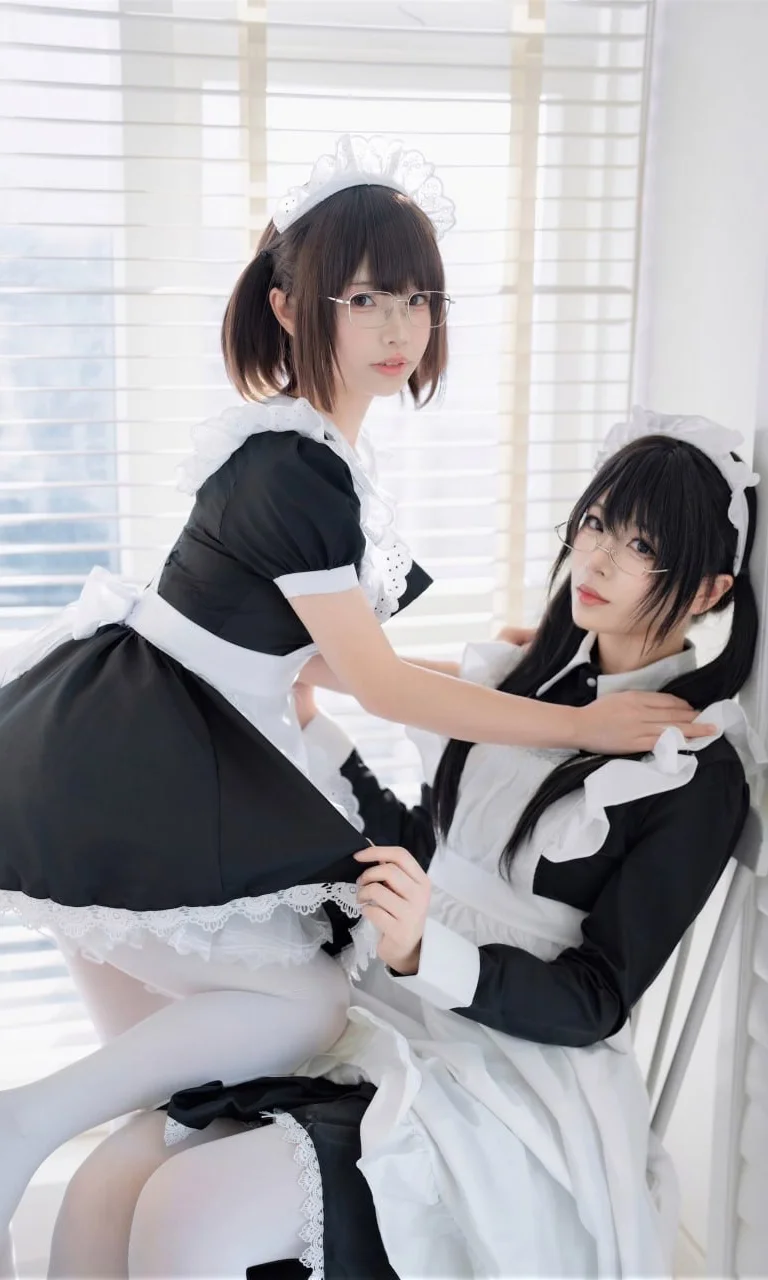 [Two maids maid portrait] Standing by in the mansion, the collision of black-and-white lace and white stockings by Ludo - Image 4