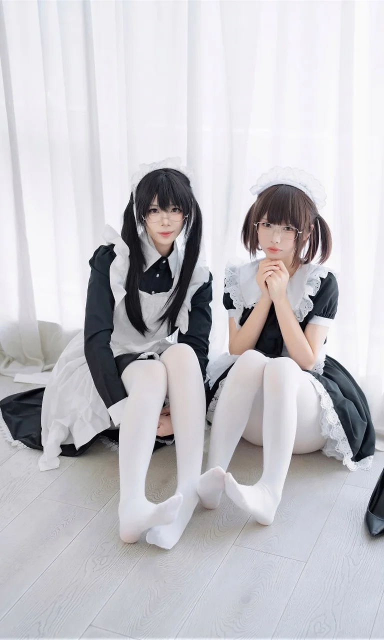 [Two maids maid portrait] Standing by in the mansion, the collision of black-and-white lace and white stockings by Ludo - Image 6