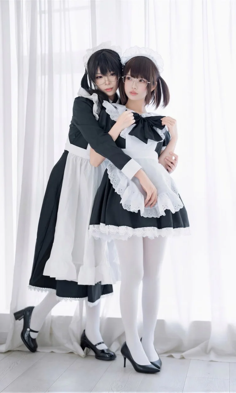 [Two maids maid portrait] Standing by in the mansion, the collision of black-and-white lace and white stockings by Ludo - Image 8