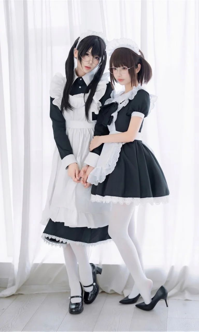 [Two maids maid portrait] Standing by in the mansion, the collision of black-and-white lace and white stockings by Ludo - Image 9