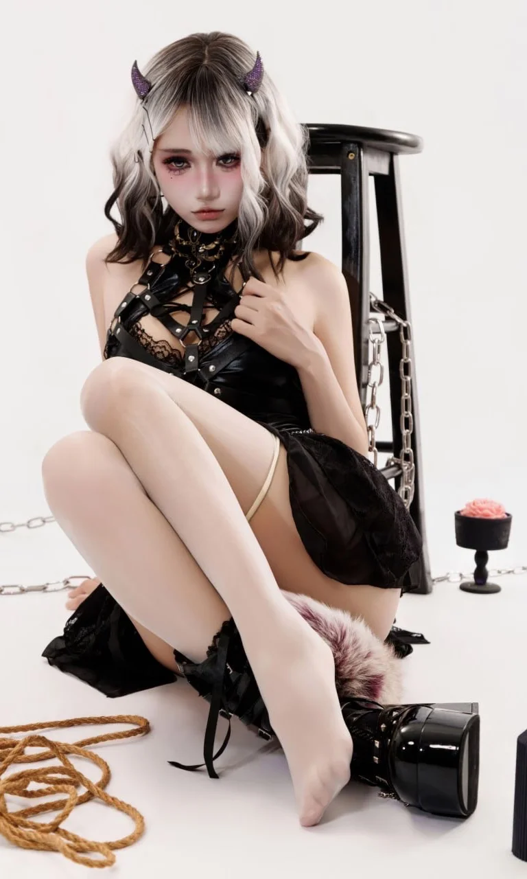 二次元摄影, 小恶魔cos, 哥特少女, 白丝连裤袜, 暗黑风写真 - 第1张