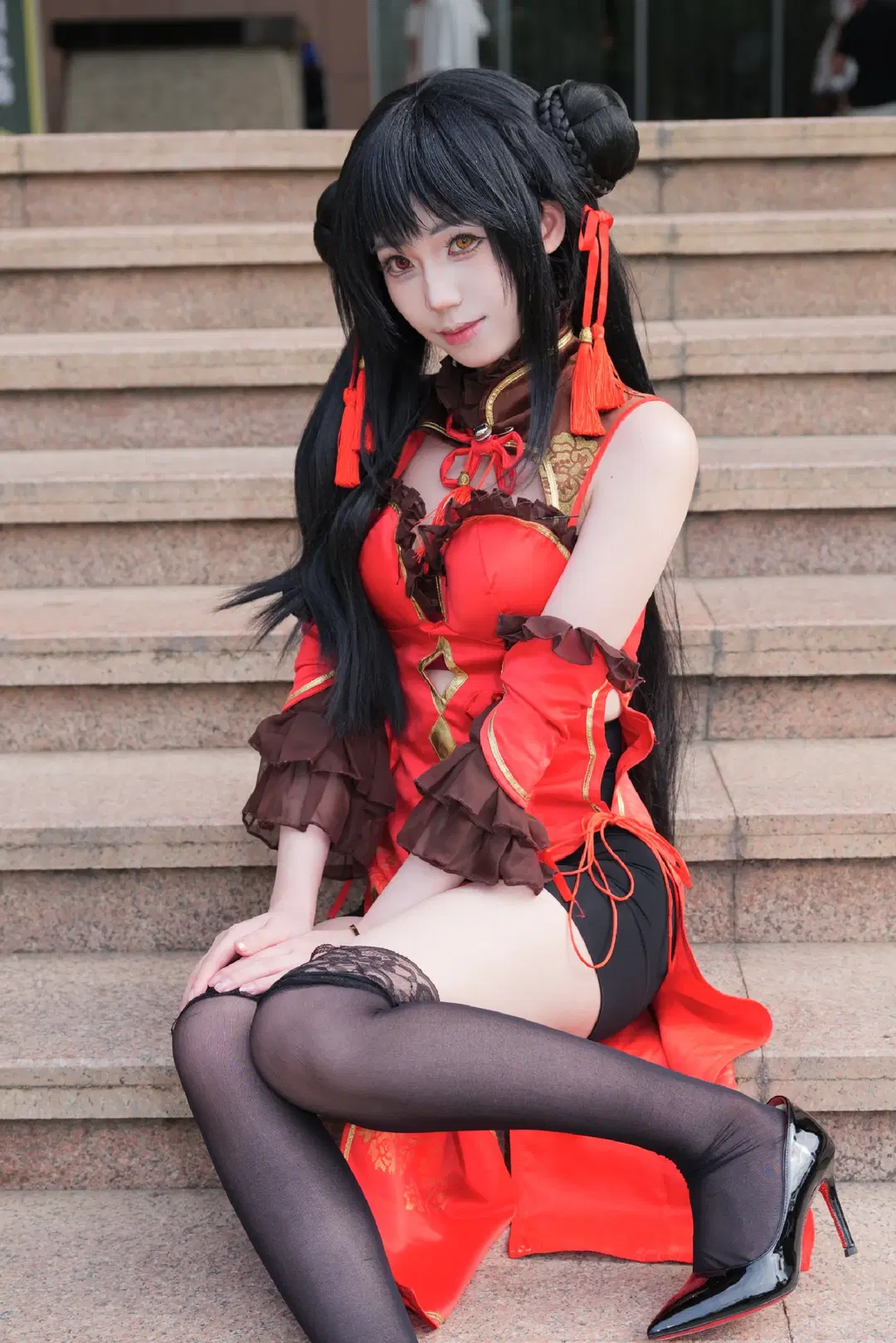 cosplay, 旗袍, 黑丝, 约会大作战, 时崎狂三cos