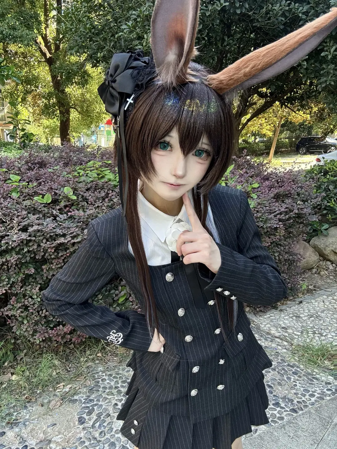 Arknights, JK uniform, Amiya cosplay, Bunny ears, White over-the-knee socks