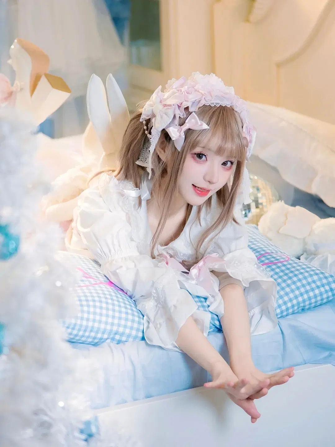 粉白Lolita穿搭，今天是软萌棉花糖小兔 - 余森屿。 - 第4张