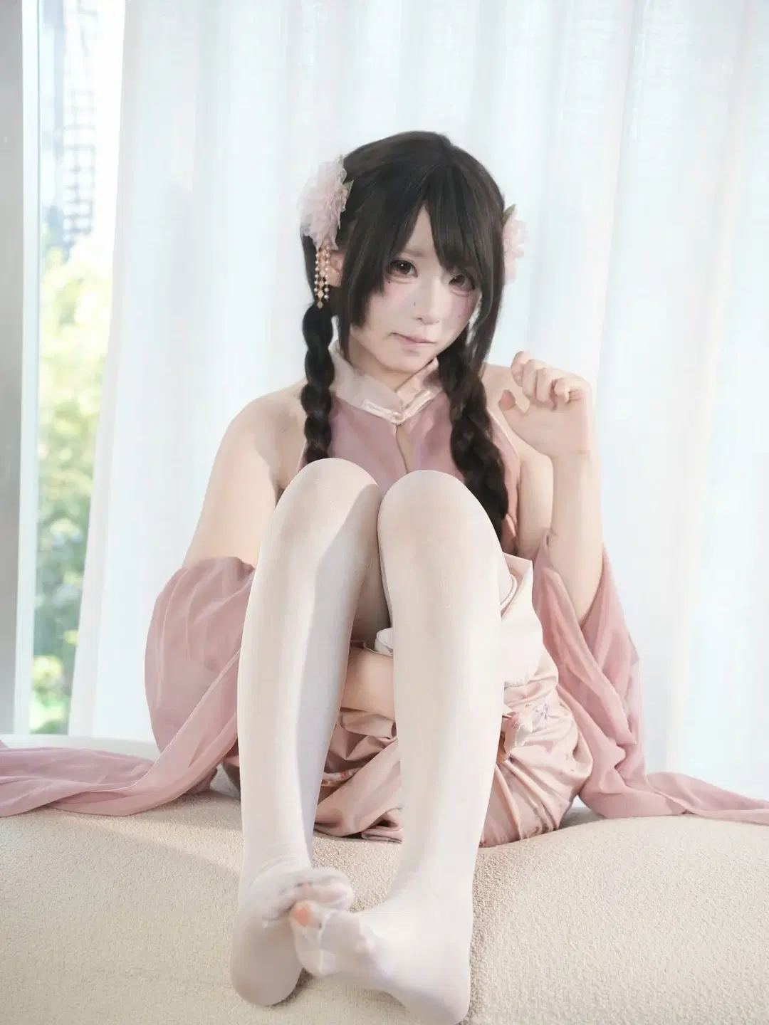 白丝, 国风少女, 旗袍写真, 双麻花辫, 新中式cos