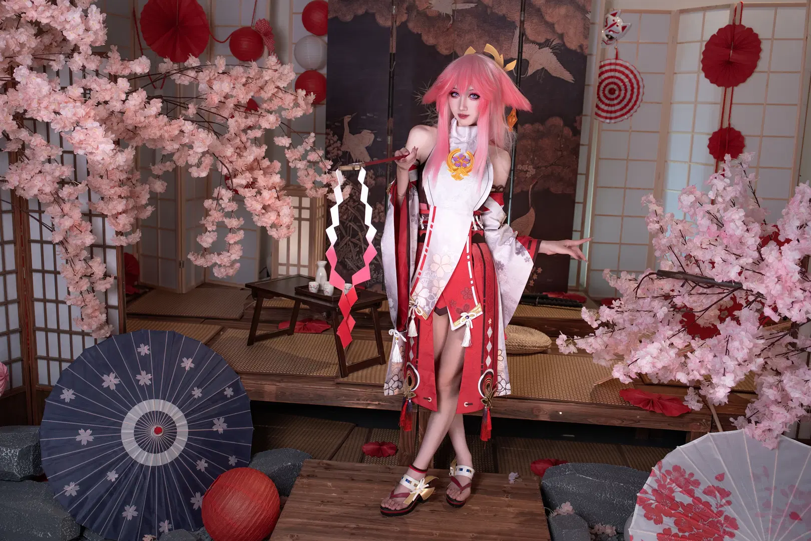 【八重神子cos】原神鳴神大社的粉色狐狸 - 貓羽www - 第2張