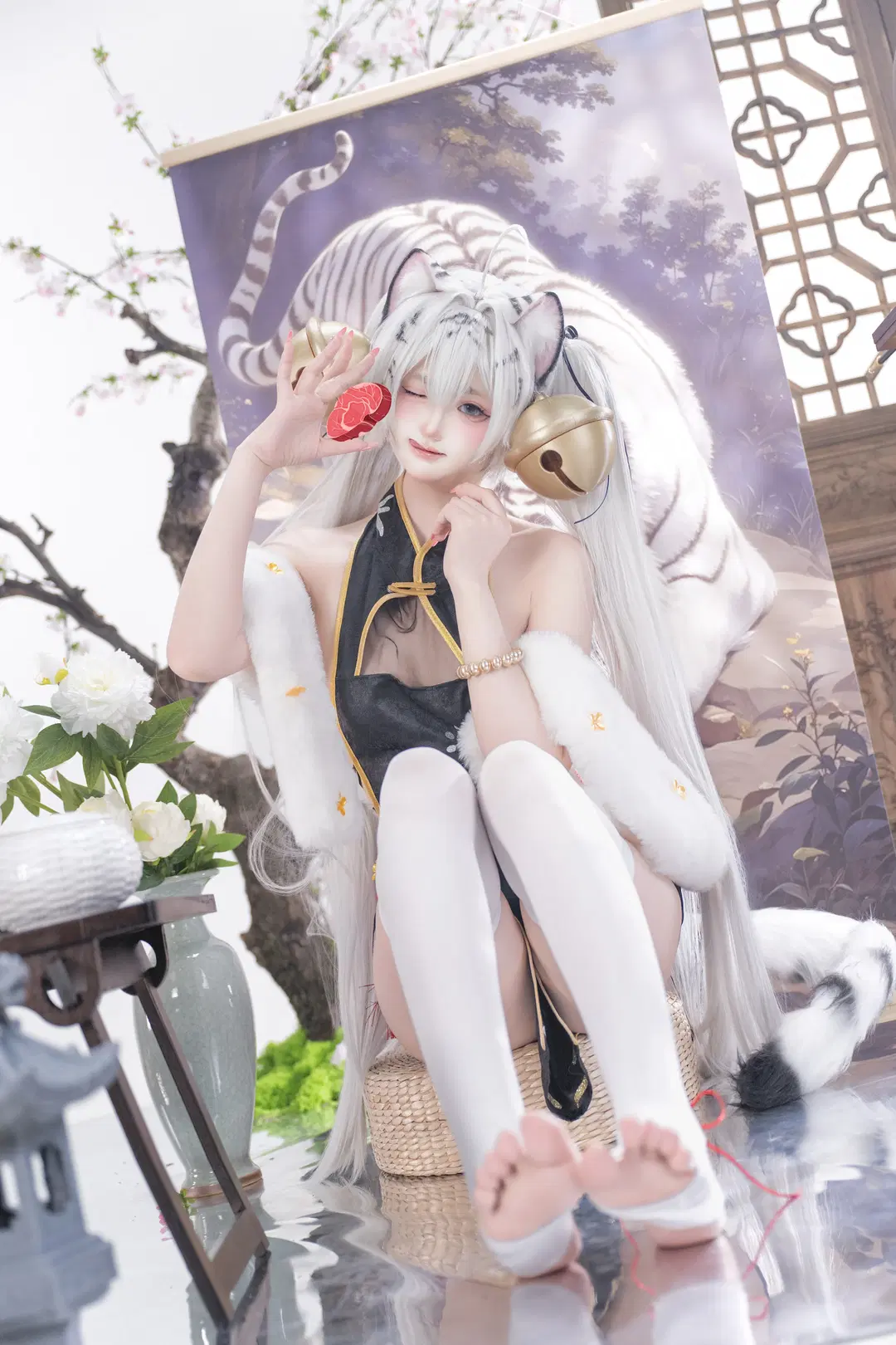 cosplay, 白虎娘cos, 白丝, 兽耳娘, 奇幻风摄影