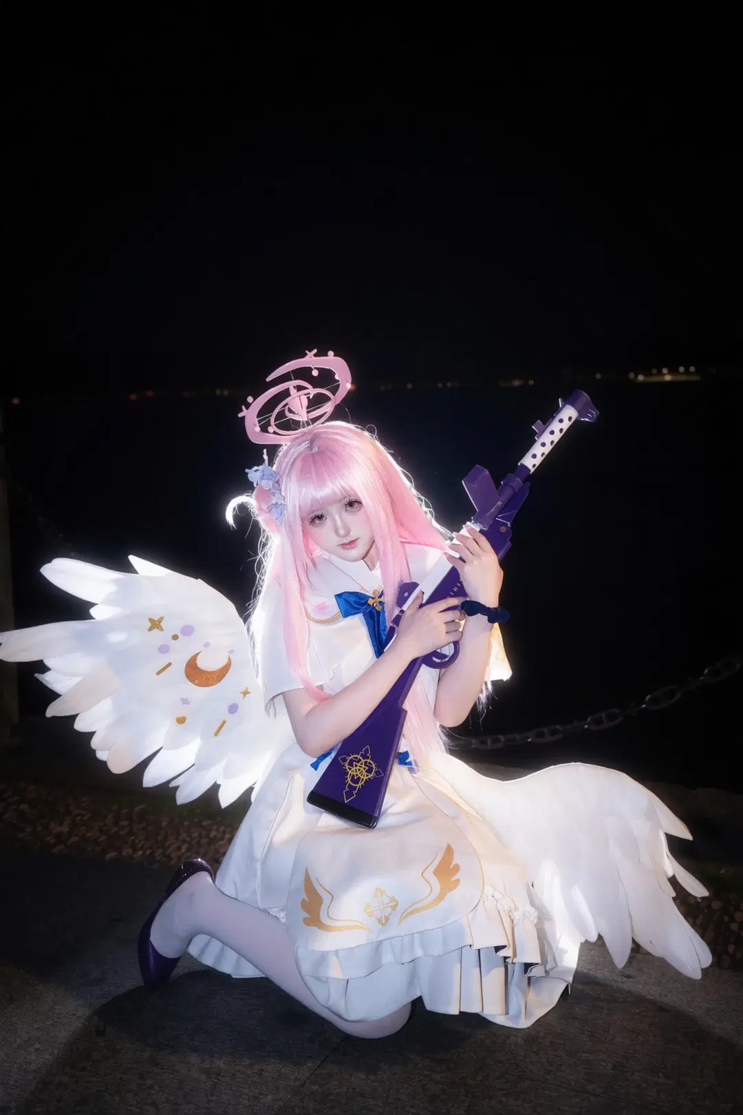 cosplay, 蔚藍檔案, 聖園未花cos, 白絲, 夜景寫真