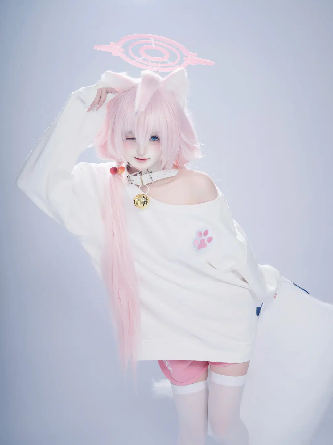 蔚蓝档案, 猫耳, 小鸟游星野cos, 甜妹, 白色过膝袜