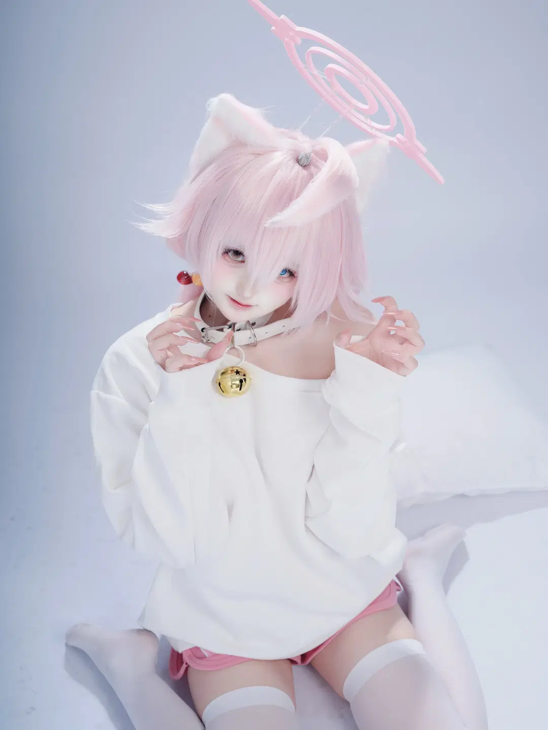 蔚蓝档案, 小鸟游星野cos, 白丝, 二次元美少女, 猫耳娘