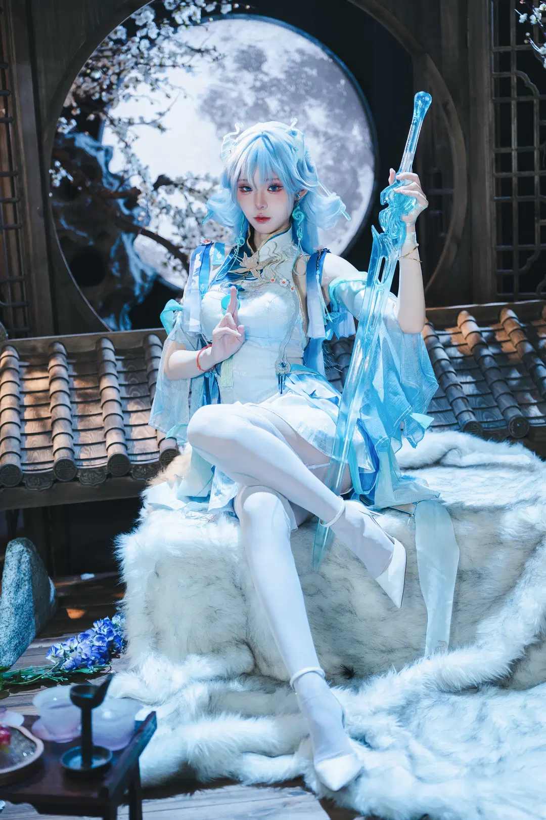 Wuthering Waves, 2D, White stockings, Traditional Chinese style cosplay, Qingxiao cosplay