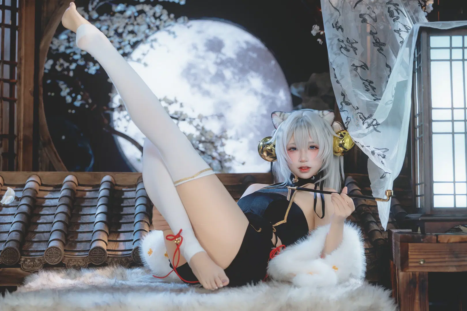 cosplay, White tiger girl, White stockings, Kemonomimi girl, Riko
