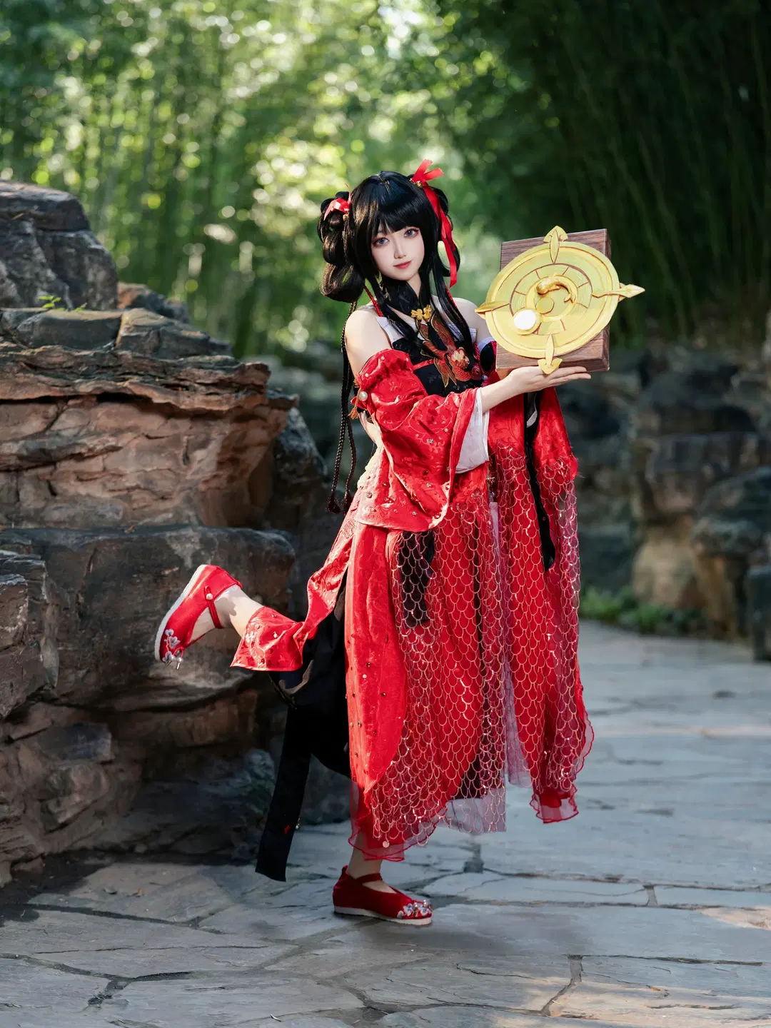 古风cosplay, 竹林外景, 沧海cos, 一梦江湖, 红黑汉服