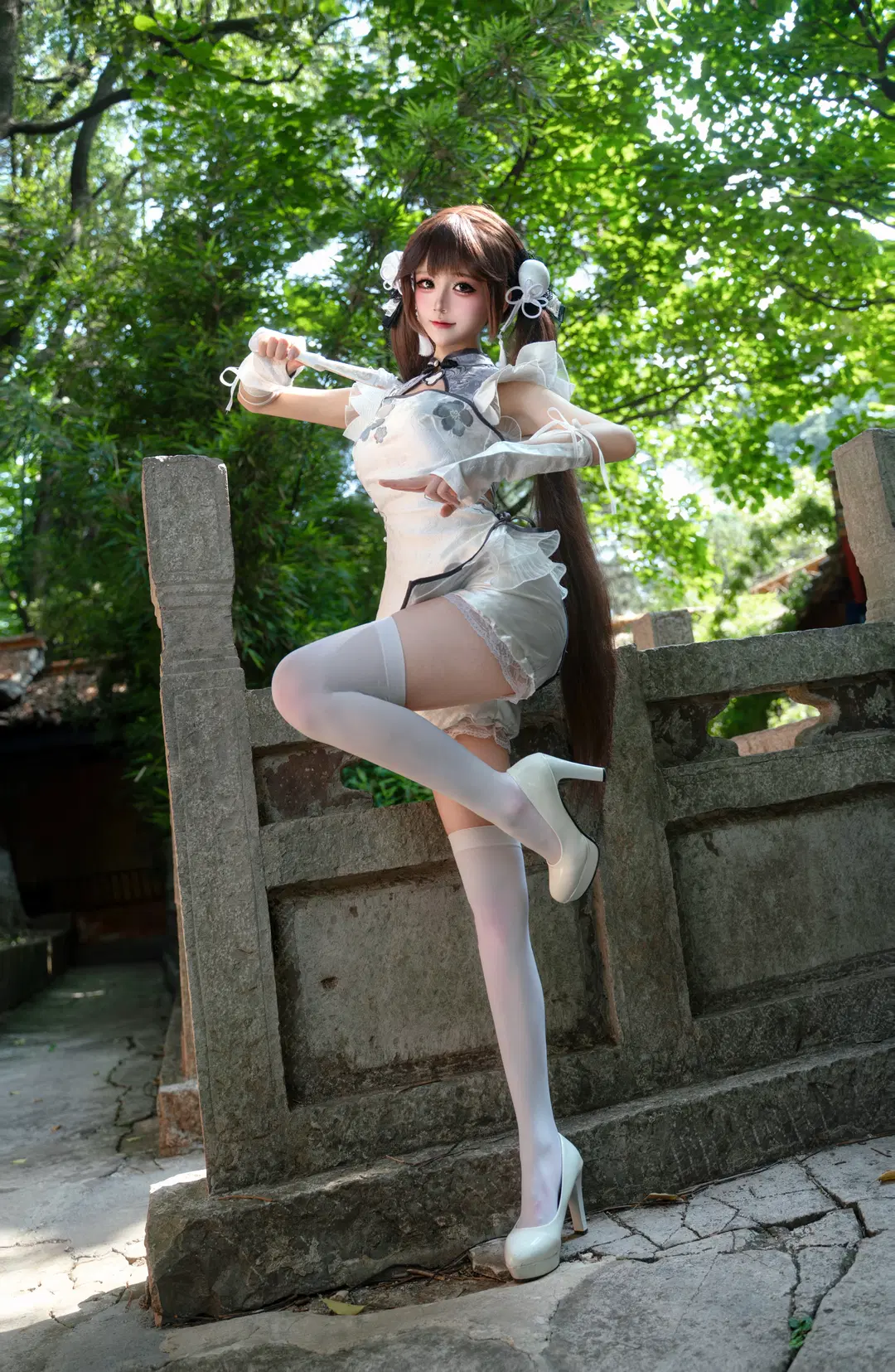 二次元摄影, 殷紫萍cos, 古风cos, 白丝, 国风写真