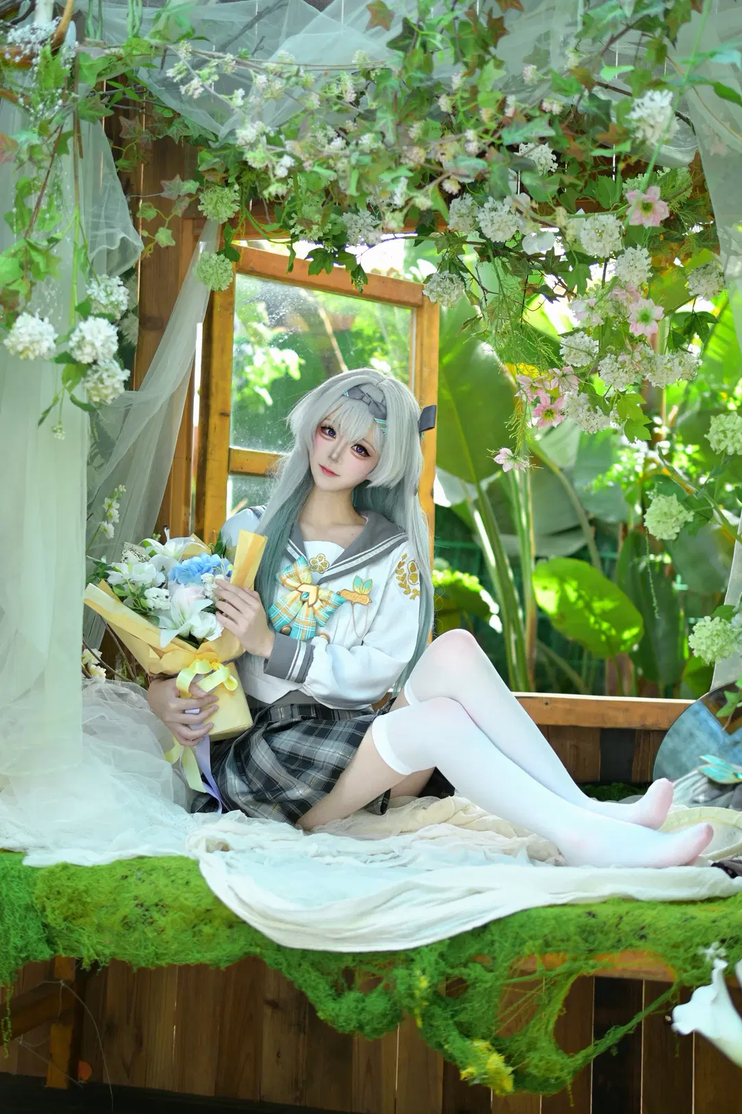Honkai: Star Rail, Firefly cosplay, Anime cosplay, White stockings, Greenhouse photography