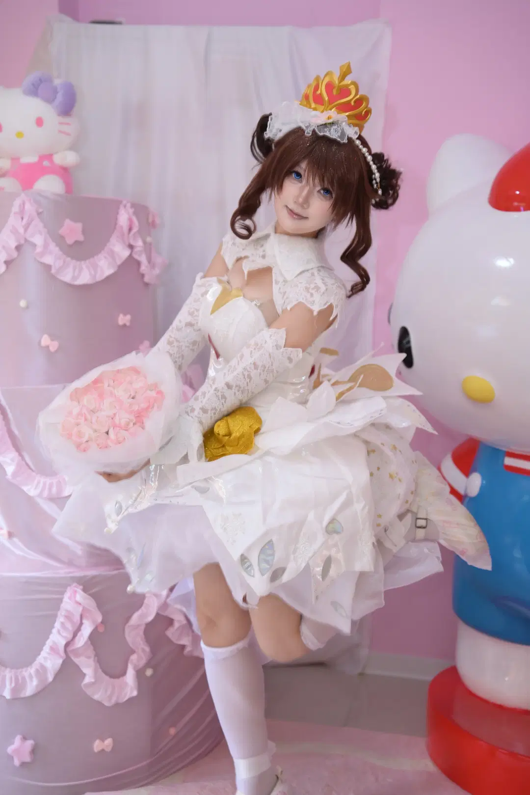 Anime-style photography, Honor of Kings, Pure White Wedding, Xiao Qiao Cosplay, White stockings