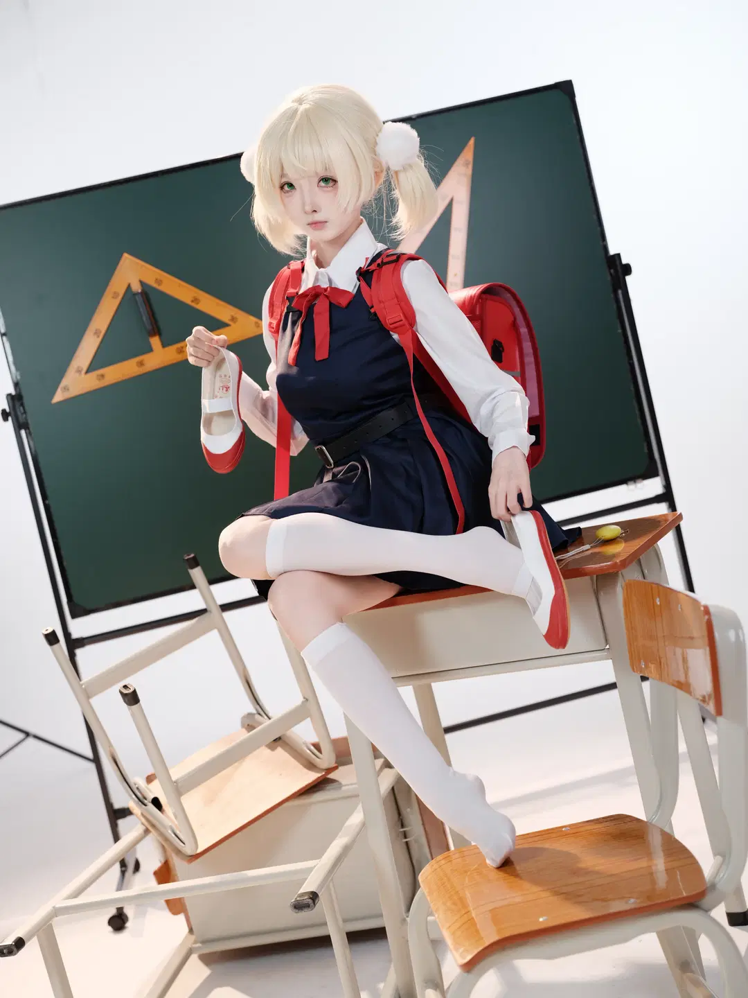 白丝, 时雨羽衣cos, 双马尾, 制服少女, 白棚写真