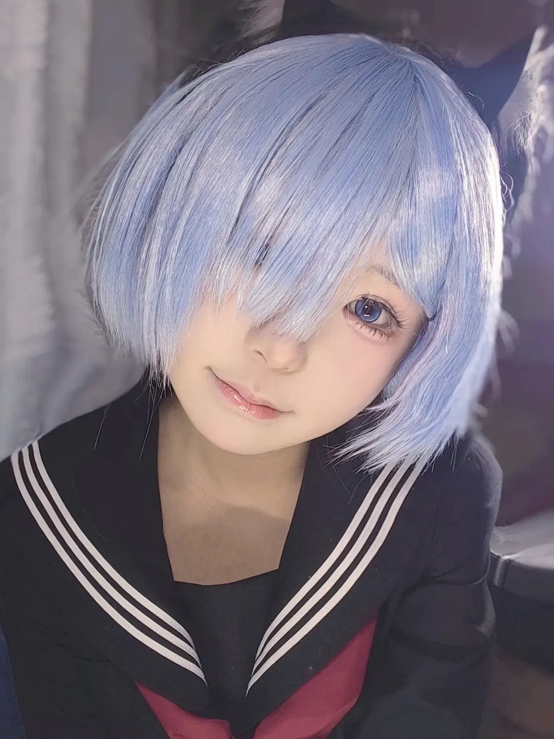 Rem cosplay, Re:Zero − Starting Life in Another World, Cat-like girl, Sailor suit cosplay, Blue colored contact lenses