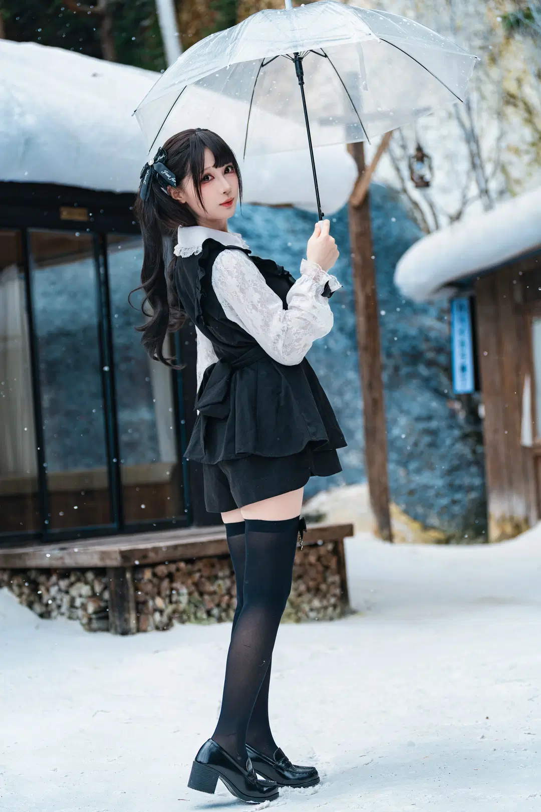 Japanese fashion style mass-produced style outfit in the snow, blue-toned Winter snow scene Portrait photography record by 老塞Liquidboom - Image 2
