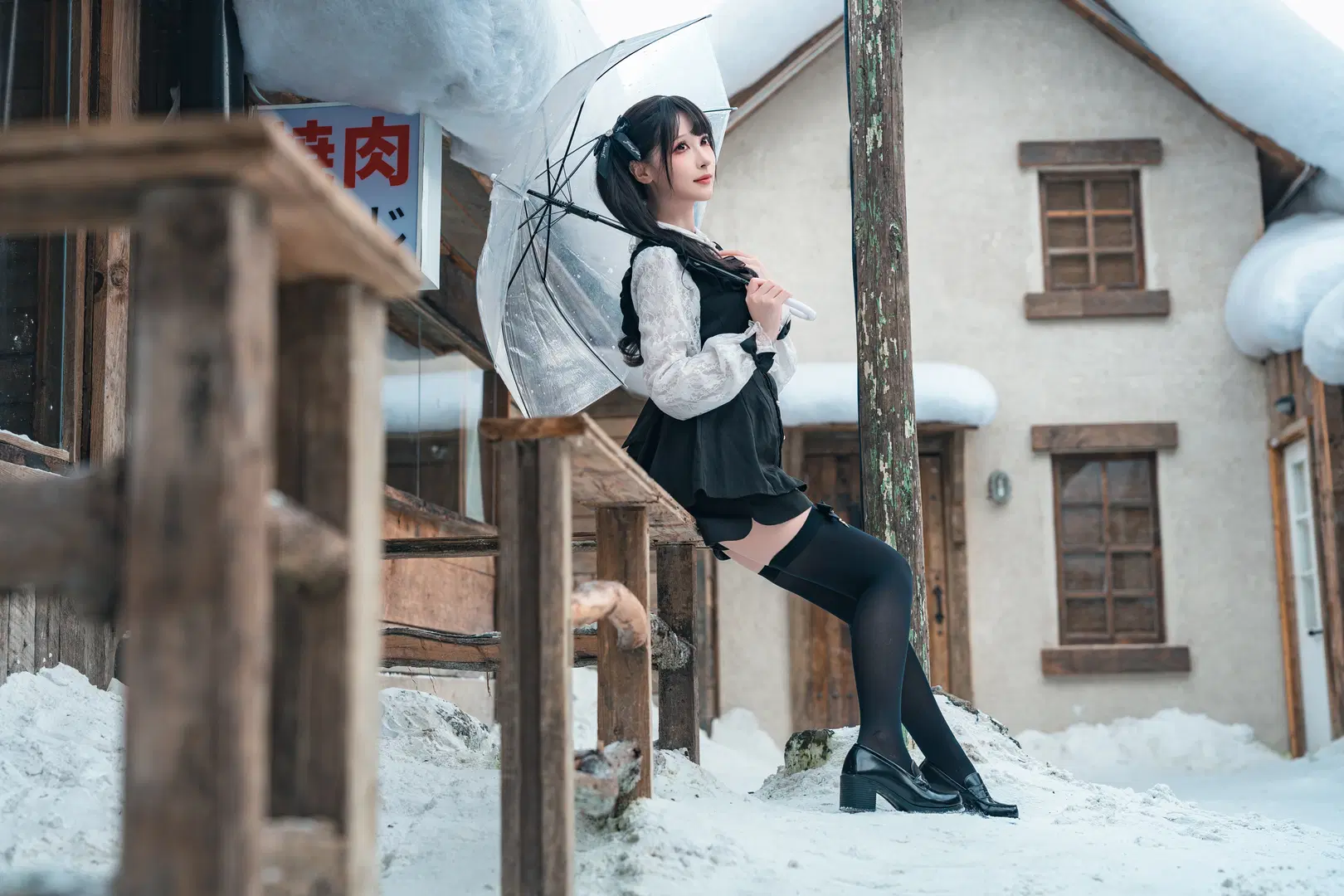 Japanese fashion style mass-produced style outfit in the snow, blue-toned Winter snow scene Portrait photography record by 老塞Liquidboom - Image 3