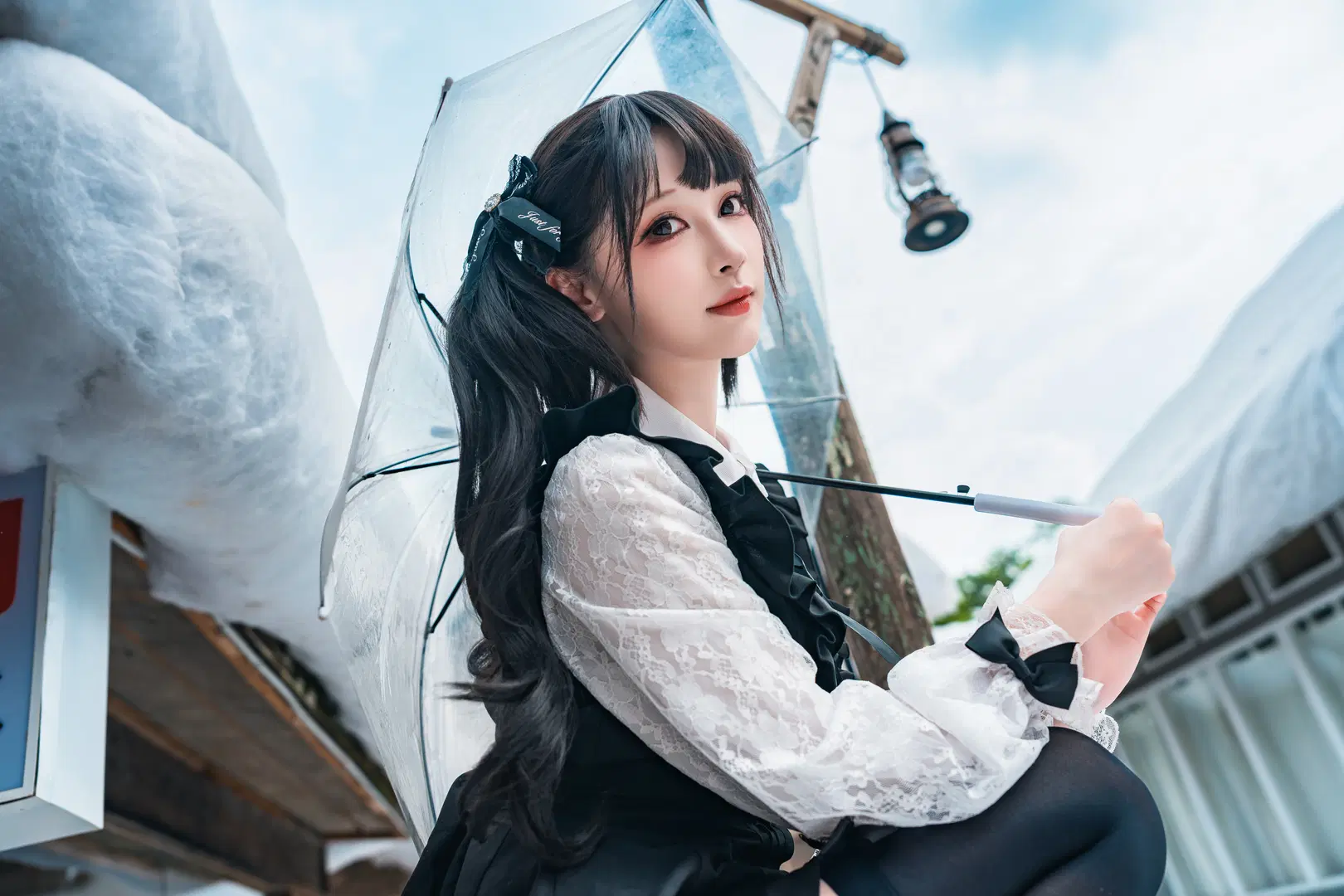 Japanese fashion style mass-produced style outfit in the snow, blue-toned Winter snow scene Portrait photography record by 老塞Liquidboom - Image 4