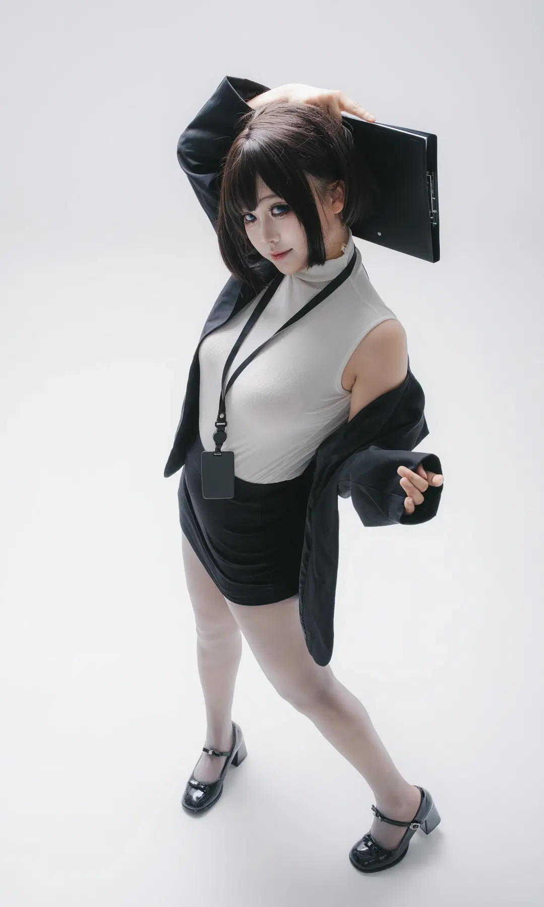 スタジオポートレート, オフィスカジュアル, 白タイツ, OL風コスプレ, コミュ障