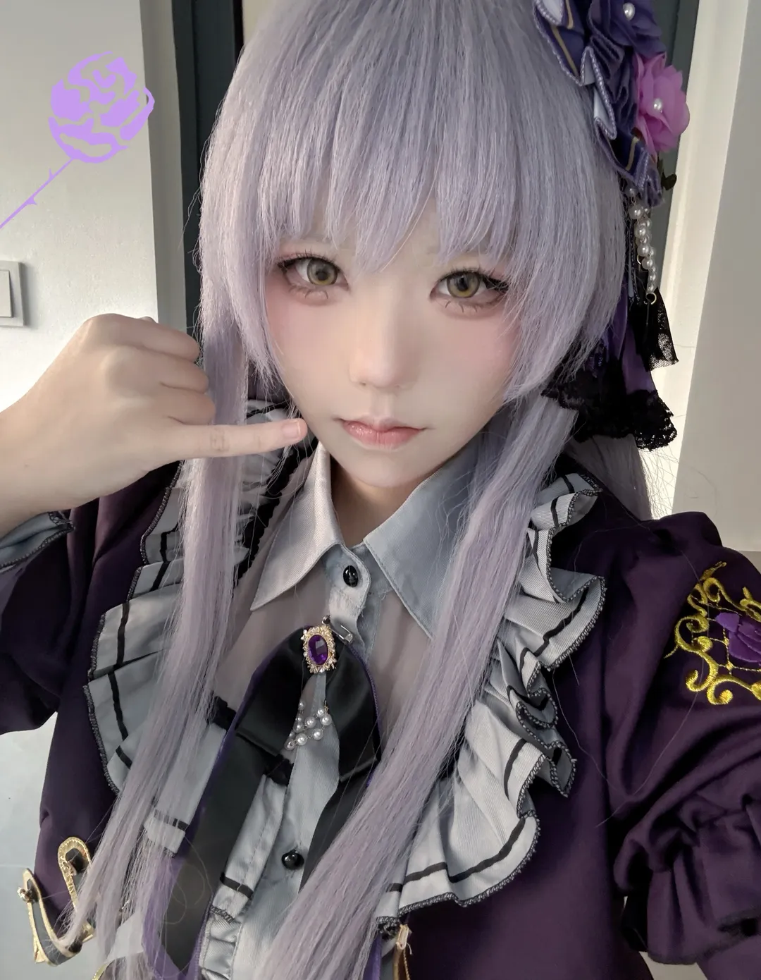Gothic style outfit, Cosplay makeup, Minato Yukina cosplay, BanG Dream! Roselia, Purple wig