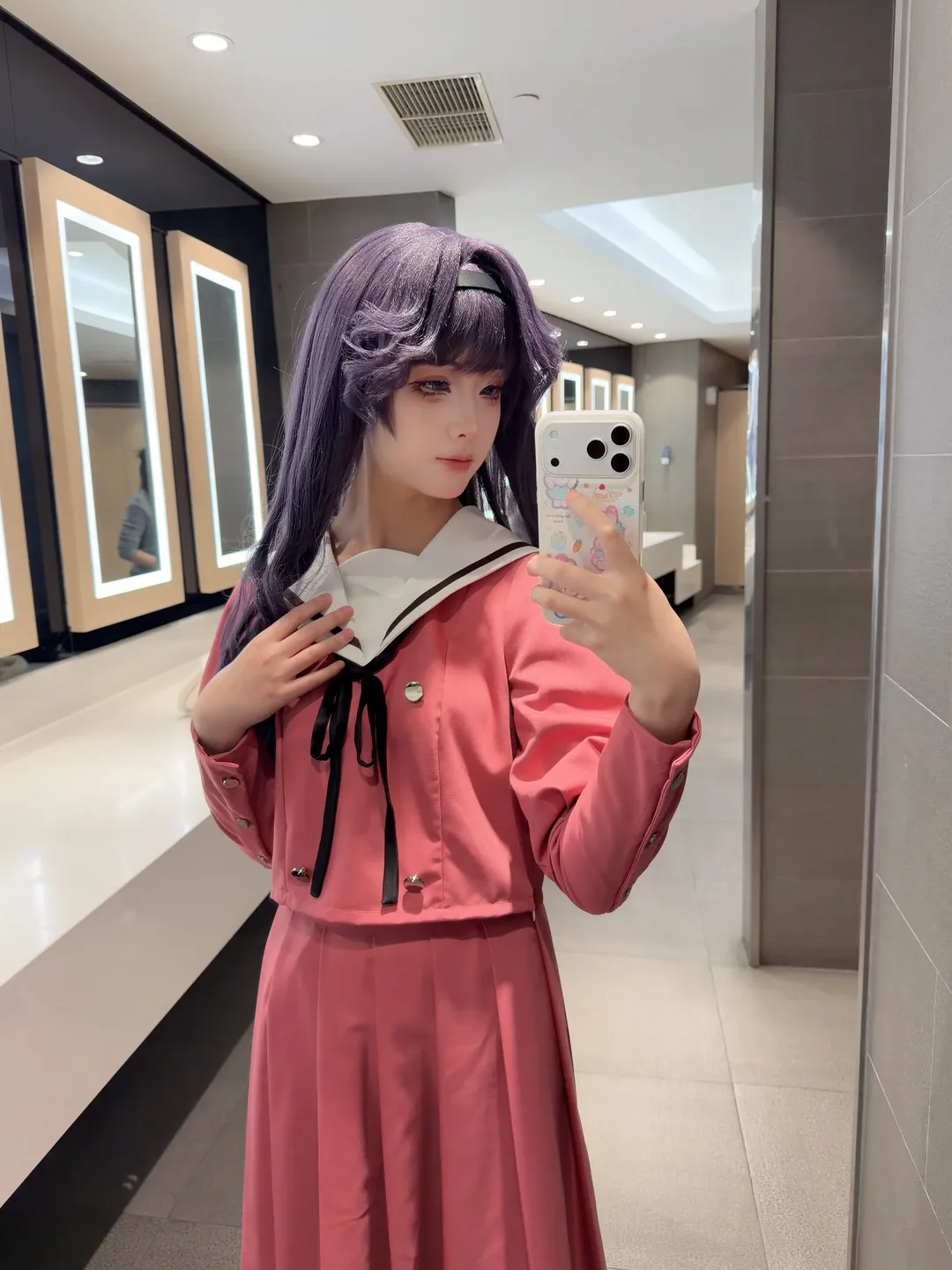 Purple wig, Waguri Kaoruko cosplay, Blue colored contact lenses, Rintaro-kun, Pink sailor uniform