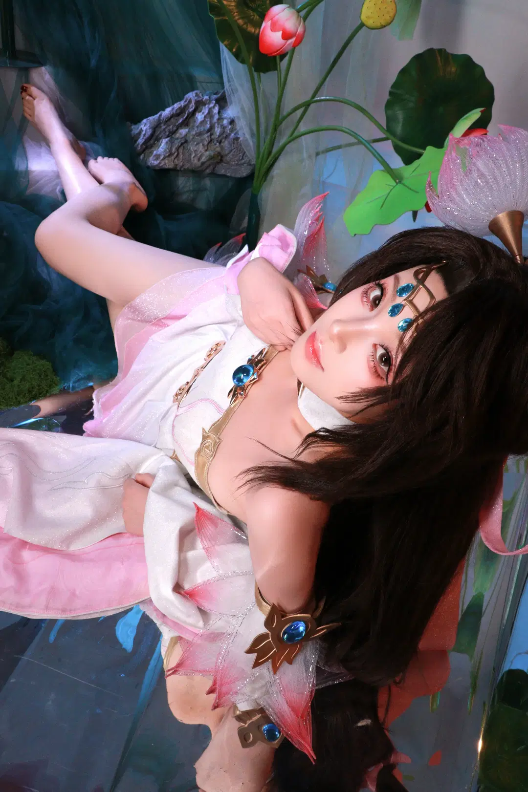 【貂蝉 コスプレ】『オナー・オブ・キングス』閉月の美女：碧波と蓮の影に宿る幽玄の美を再現 - 夜雨ovo - 3枚目