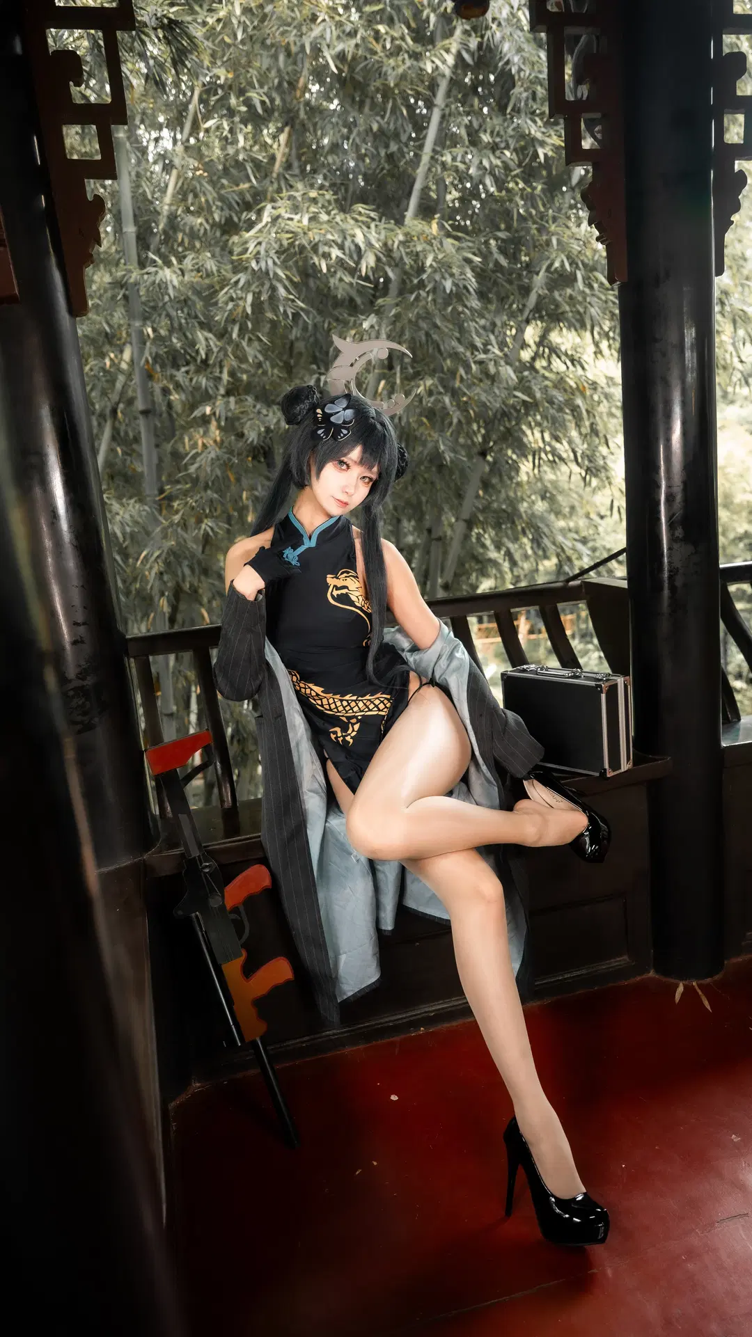 蔚蓝档案, 妃咲cos, 旗袍cos, 竹林写真, 玄龙门门主