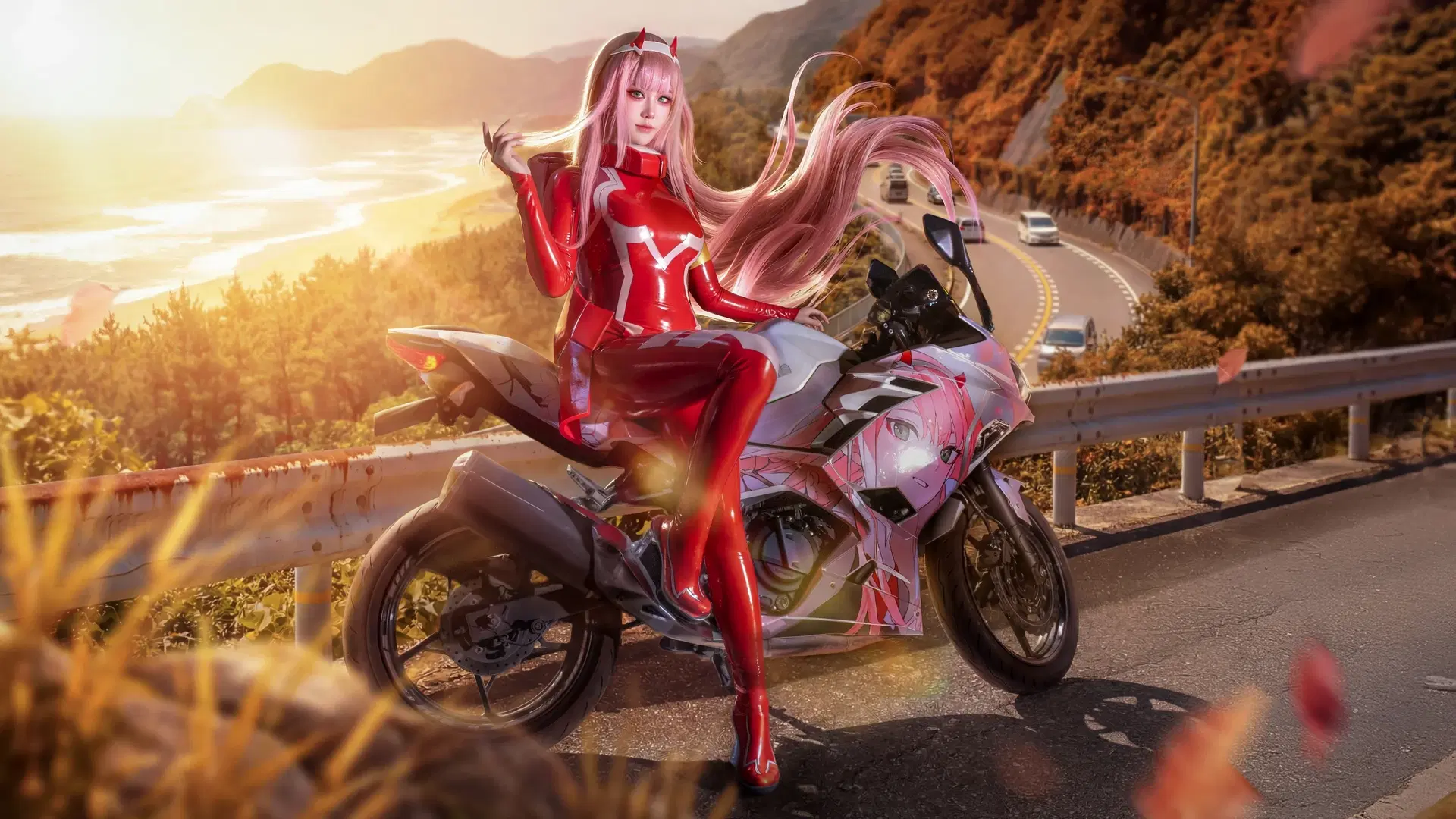 【02cos】红色紧身衣和机车的海边逆光拍摄体验 - 木鱼士 - 第3张
