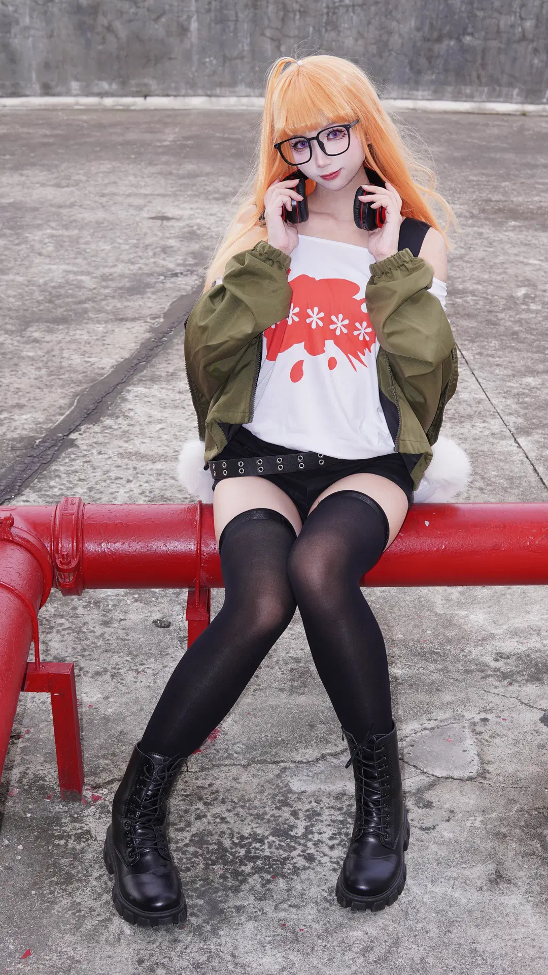 cosplay摄影, 佐仓双叶cos, 黑色过膝袜, 宅女, p5r
