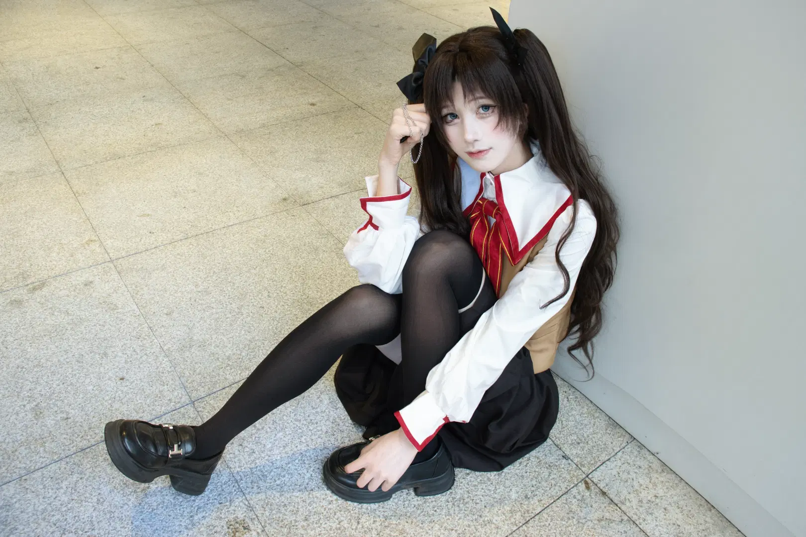 cosplay, 远坂凛cos, 学院风, 黑丝, 双马尾