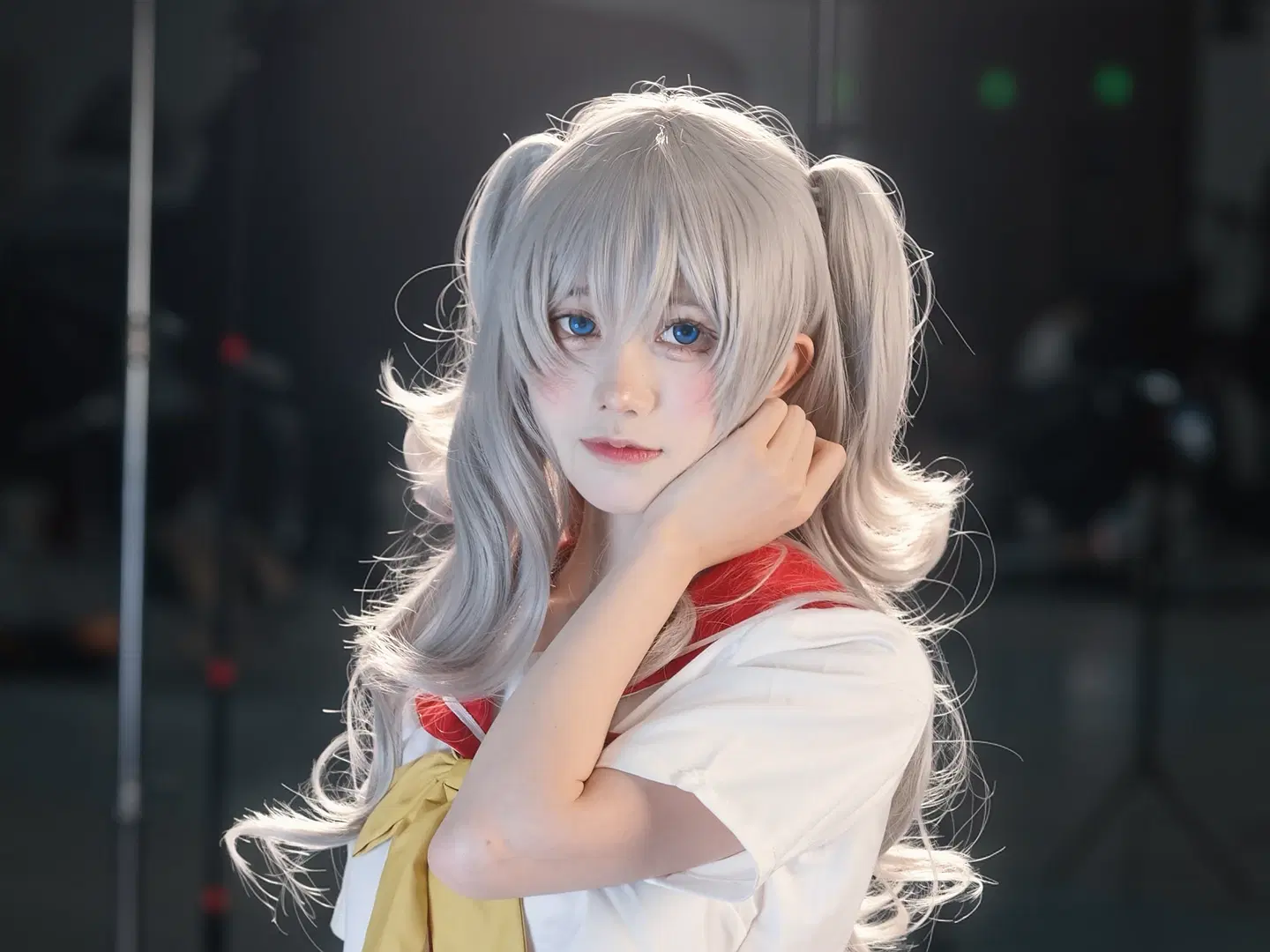 水手服, cosplay摄影, 双马尾, 友利奈绪cos, 蓝瞳