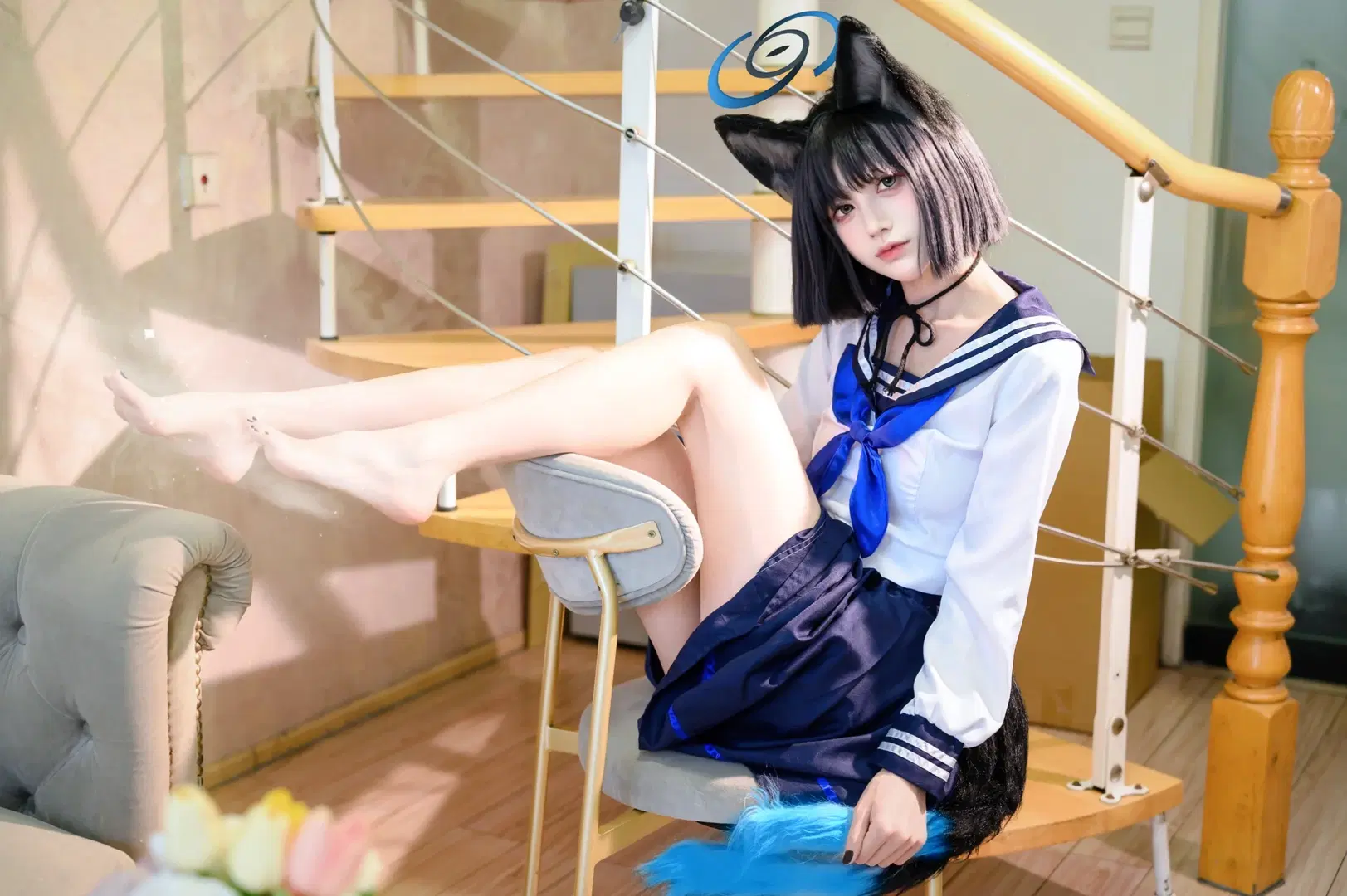 二次元摄影, 碧蓝档案, 桐生桔梗cos, 水手服, 兽耳娘
