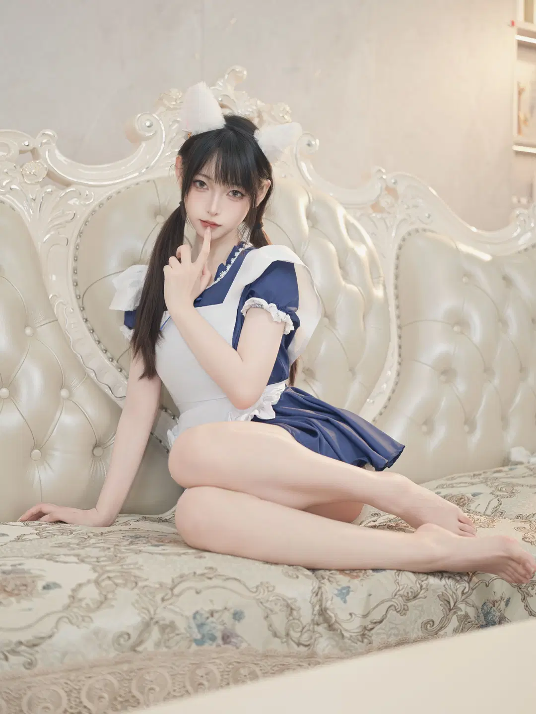 Twintails and Cat Ears Maid Outfit: Heart-Fluttering At-Home Portrait Moments on a Vintage Sofa by 星空 - Image 12