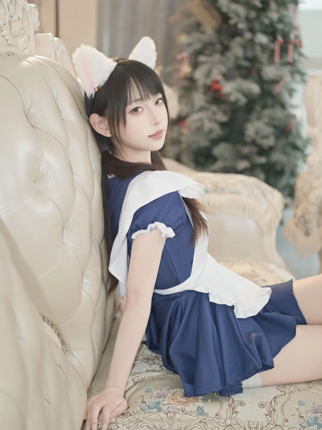 Twintails and Cat Ears Maid Outfit: Heart-Fluttering At-Home Portrait Moments on a Vintage Sofa by 星空 - Image 14