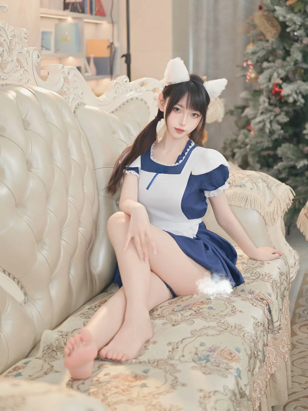 Twintails and Cat Ears Maid Outfit: Heart-Fluttering At-Home Portrait Moments on a Vintage Sofa by 星空 - Image 7