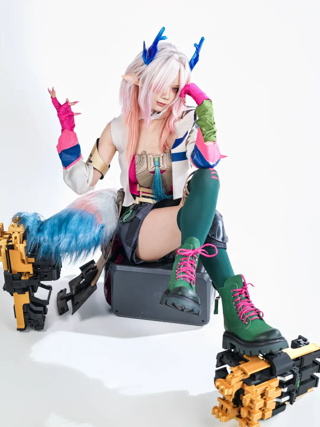 二次元cosplay, 明日方舟终末地, 棚拍写真, 弭弗cos, 绿丝袜 - 第10张