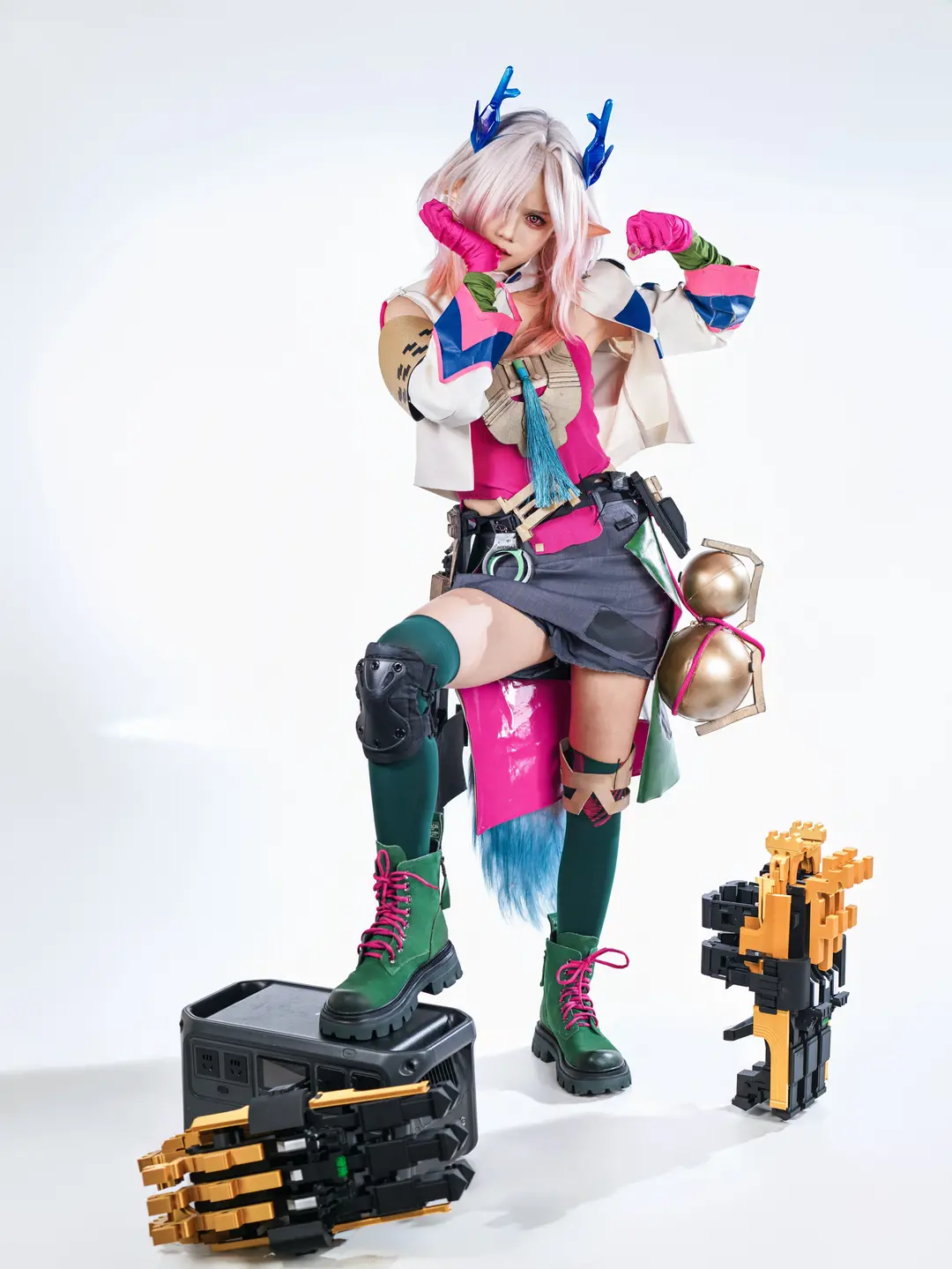 二次元cosplay, 明日方舟终末地, 棚拍写真, 弭弗cos, 绿丝袜