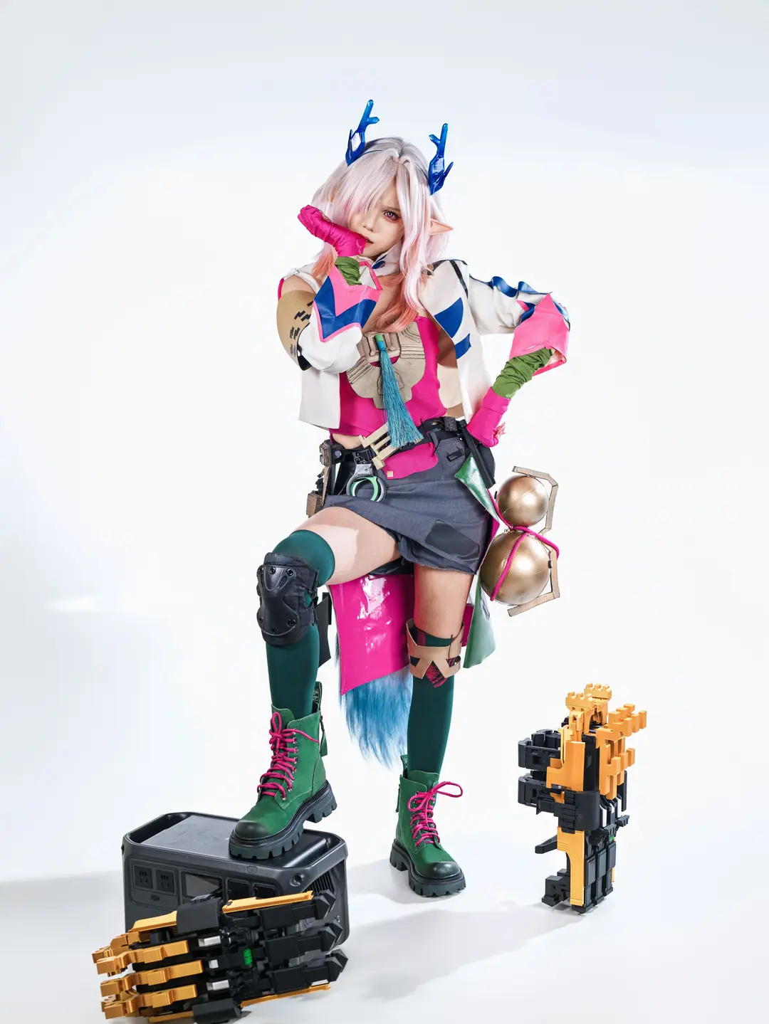 二次元cosplay, 明日方舟终末地, 棚拍写真, 弭弗cos, 绿丝袜 - 第13张