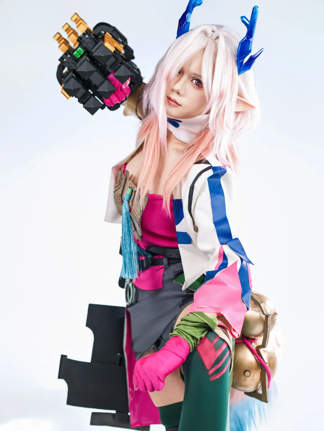 二次元cosplay, 明日方舟终末地, 棚拍写真, 弭弗cos, 绿丝袜 - 第18张