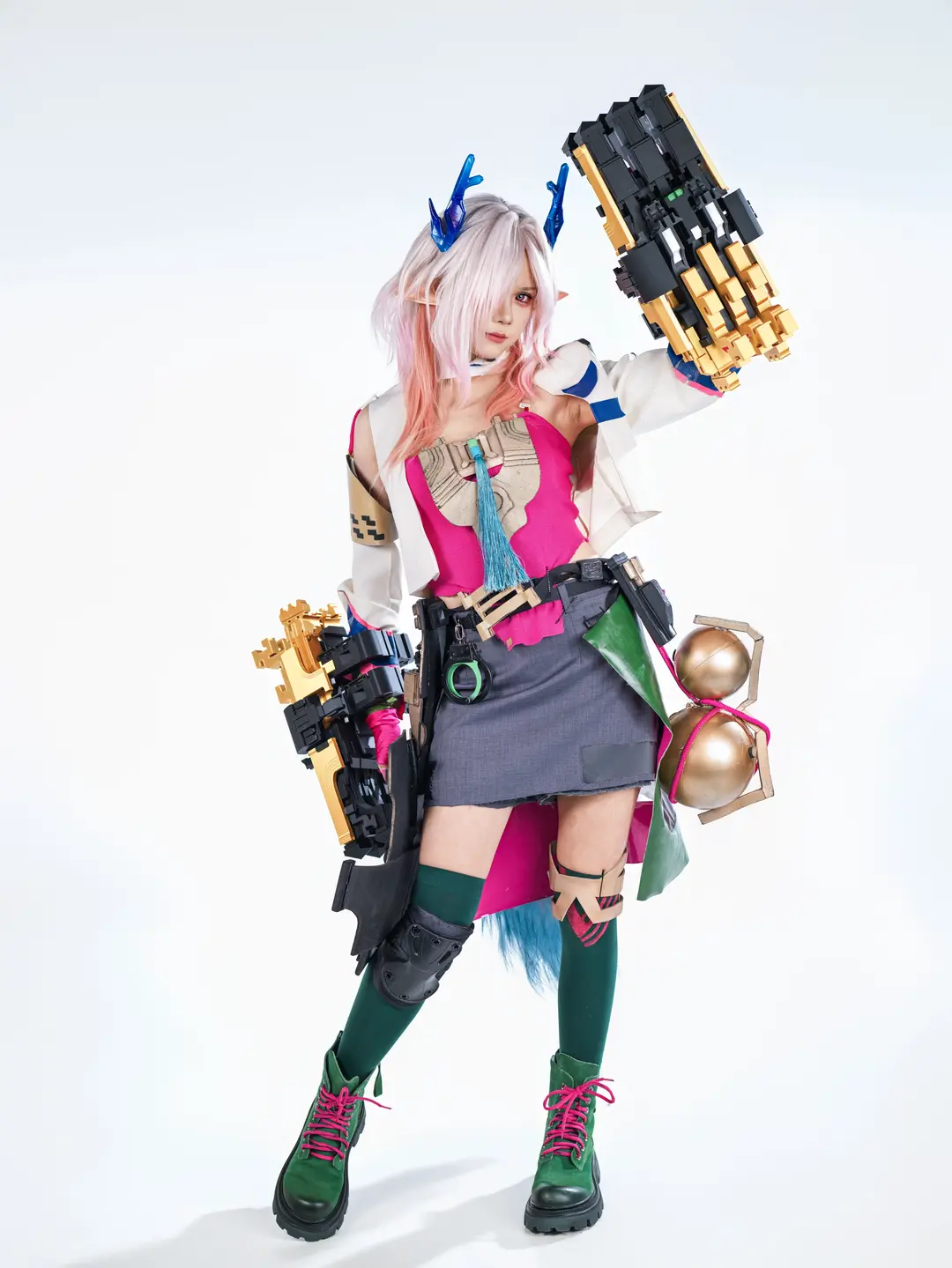 二次元cosplay, 明日方舟终末地, 棚拍写真, 弭弗cos, 绿丝袜 - 第5张