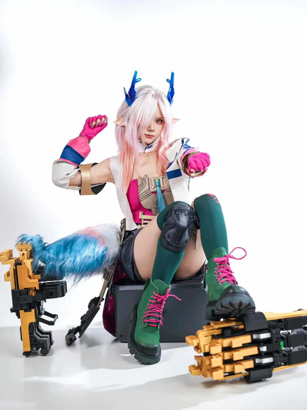 二次元cosplay, 明日方舟终末地, 棚拍写真, 弭弗cos, 绿丝袜 - 第8张