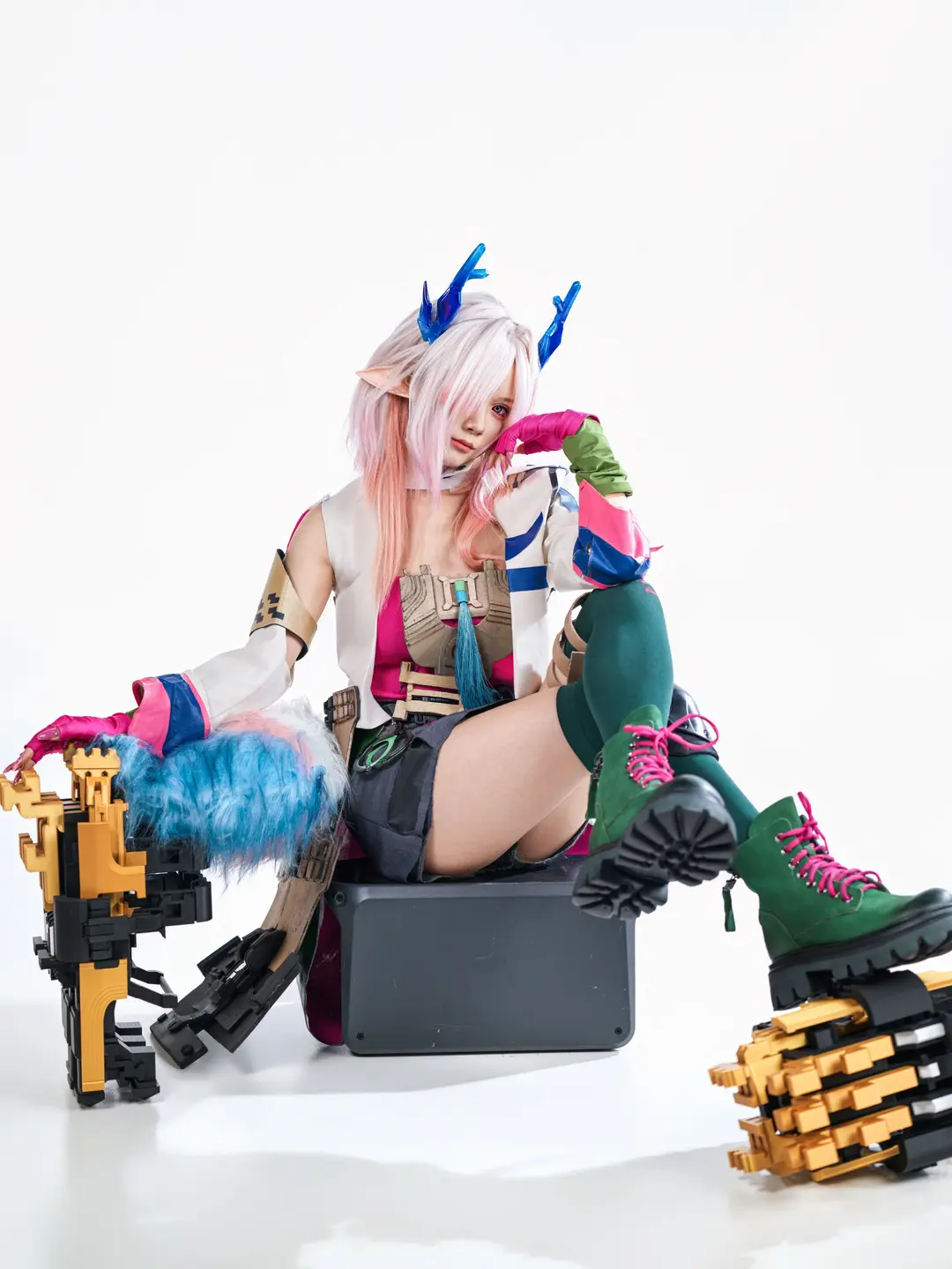 二次元cosplay, 明日方舟终末地, 棚拍写真, 弭弗cos, 绿丝袜 - 第9张