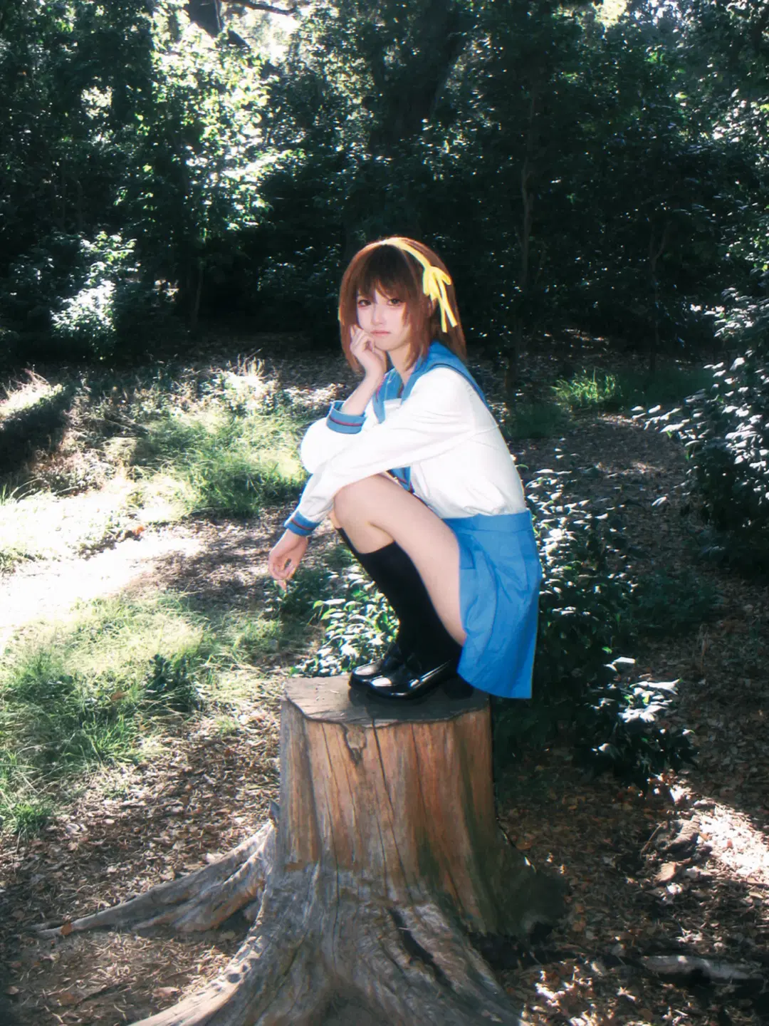 水手服, 凉宫春日cos, 过膝袜, 凉宫春日, 森林人像