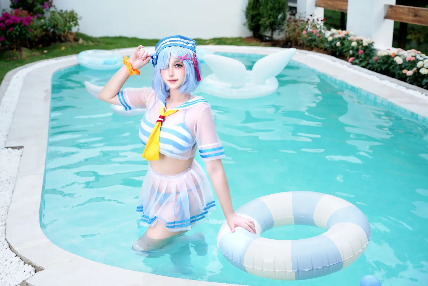 【レム コスプレ】『Re:ゼロから始める異世界生活』プールサイドセーラー服ポーズ参考 - 芫宝 - 3枚目